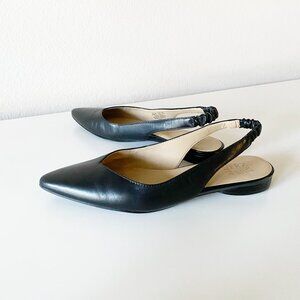 NATURALIZER Halo Black Leather Pointy Flats Elastic Slingback Shoes Women’s 9.5